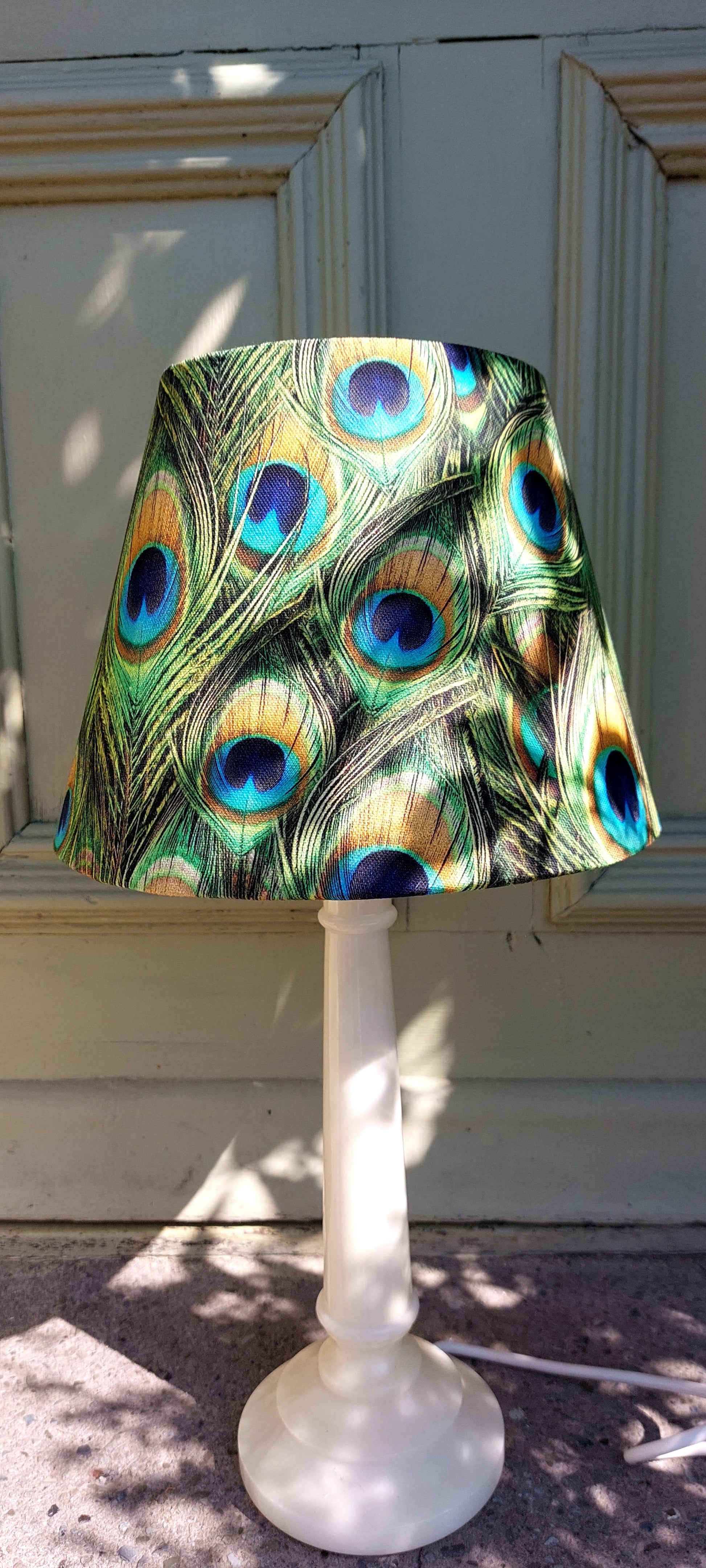 Peacock feather gold green lamp shade