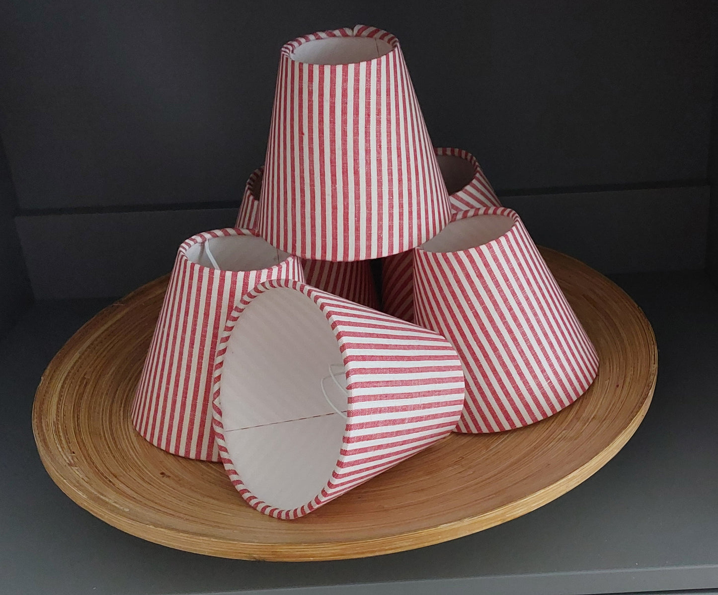 Linen Red Rasberry  Ticking Stipes Candle Clip  Lampshade