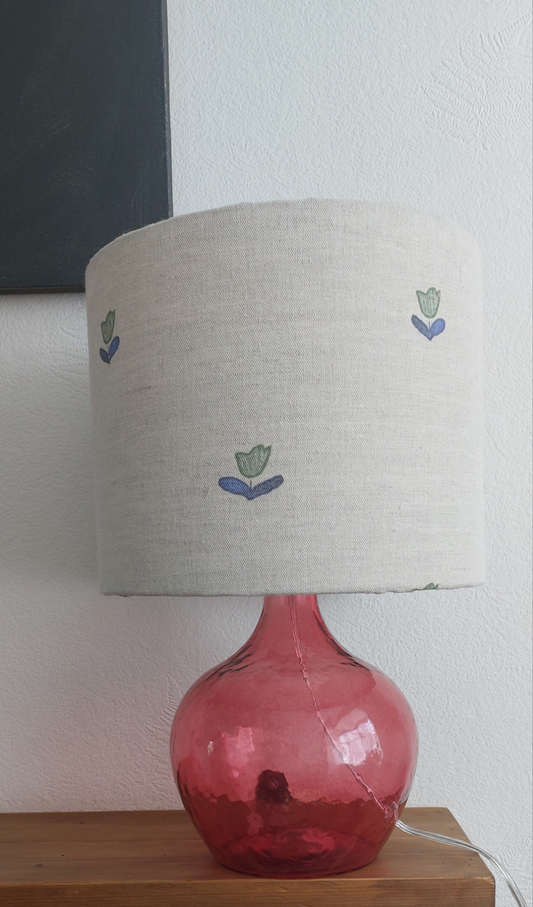 Vintage Linen blue tapered or drum lampshade