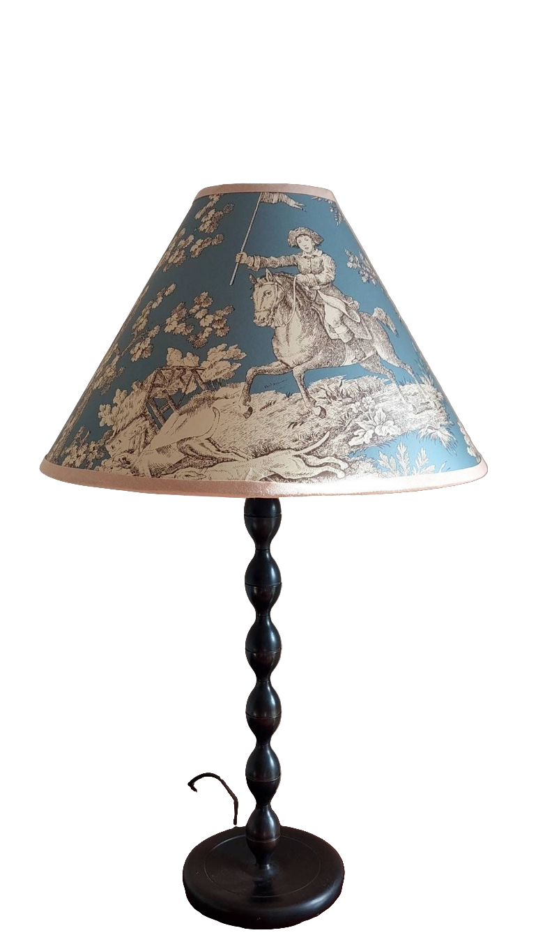 French Toile Coolie  Lampshade Hunting Scene Blue