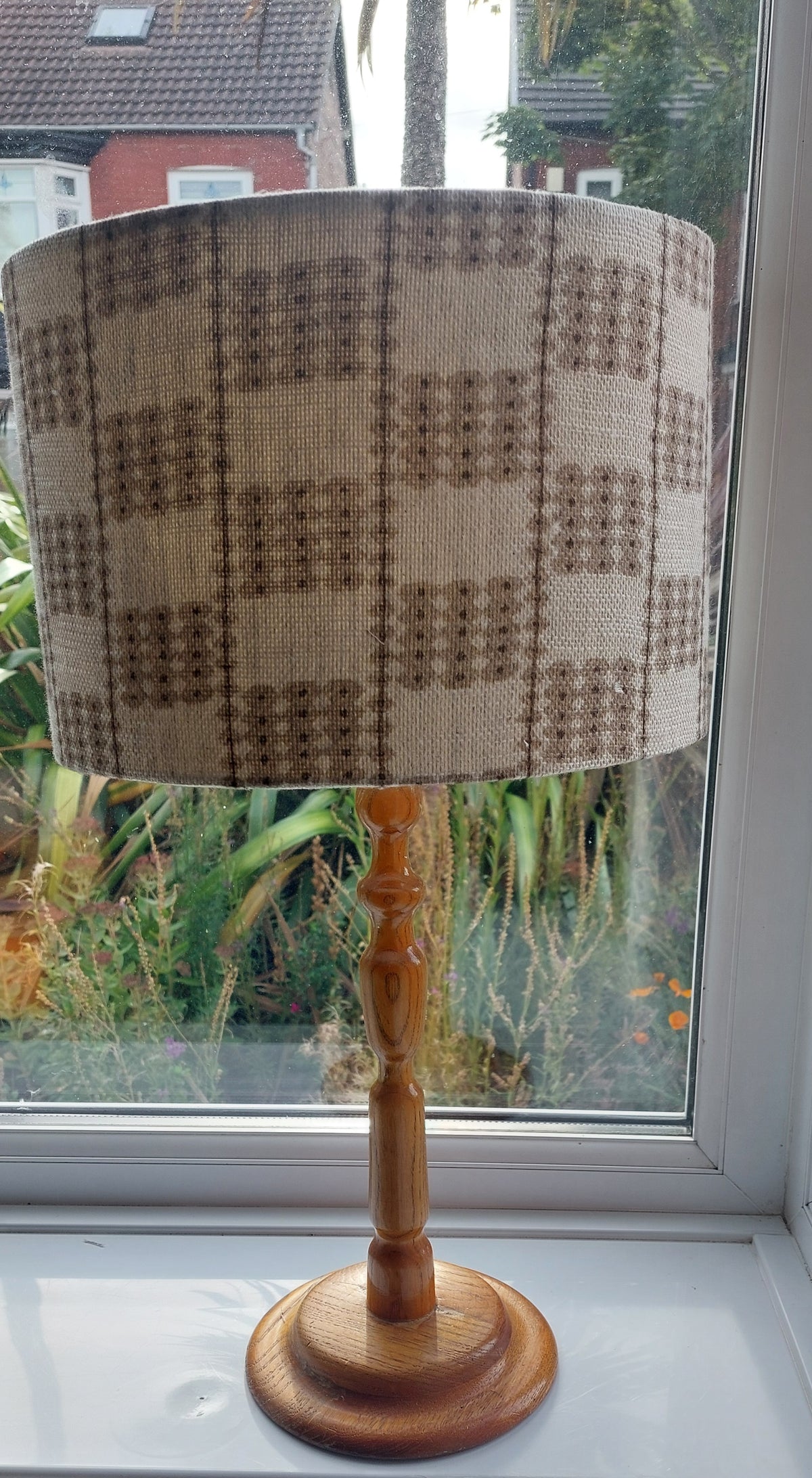 Check board linen drum or tapered lamp shade