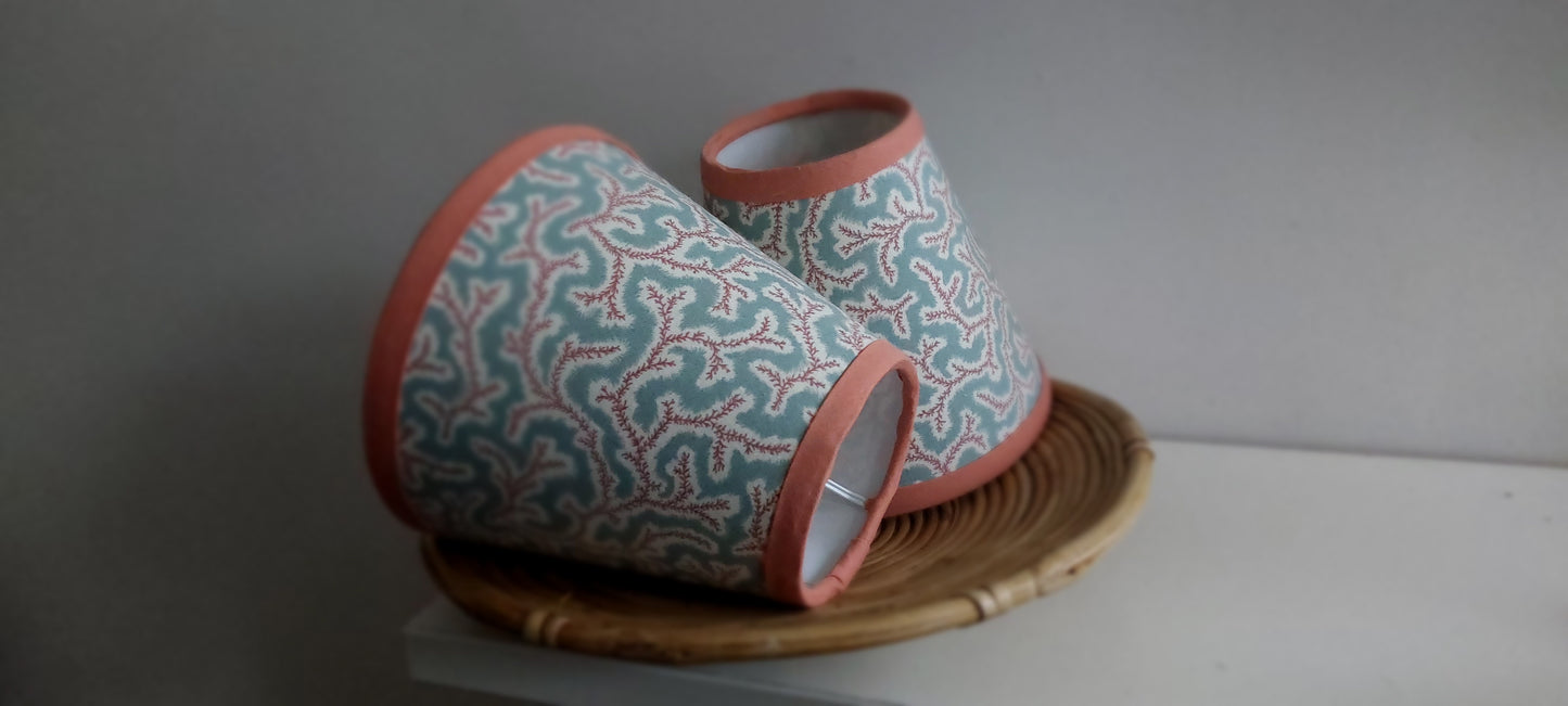 Blue Sanderson Candle Clip Lampshade With Peavh trim