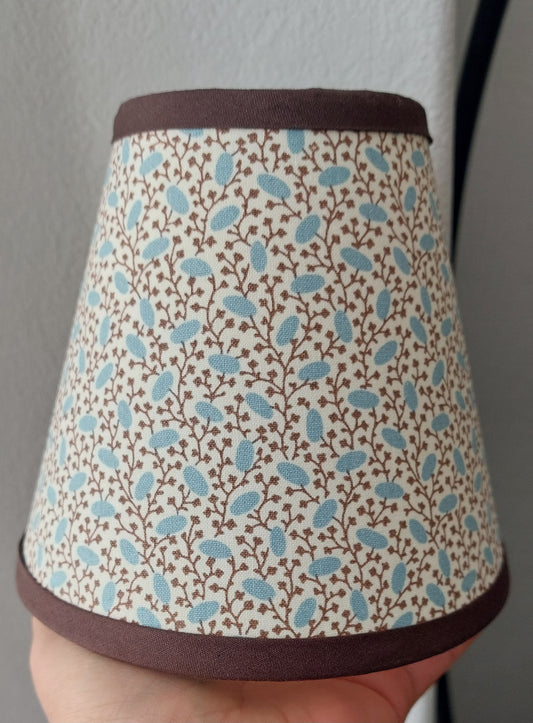 Sanderson Floral Candle Clip Lampshade with brown  trim