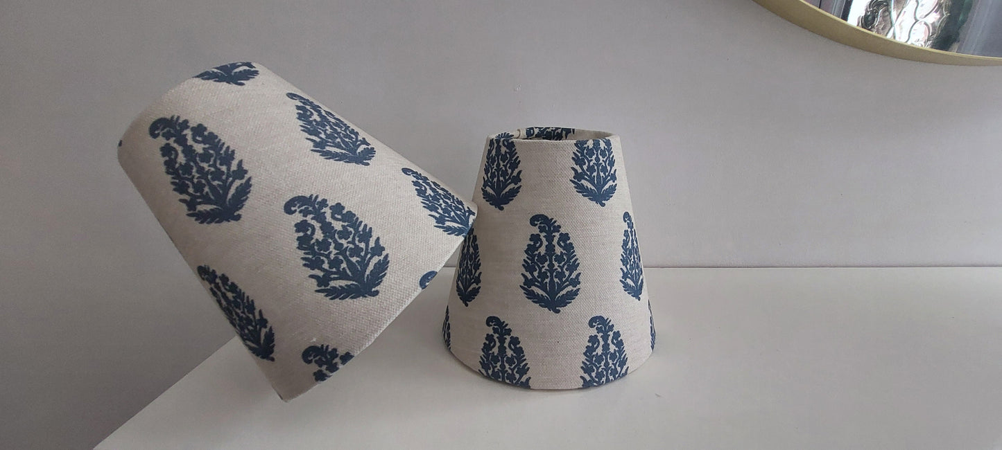 Paisley Indigo Oatmeal Candle Clip Lampshade for Wall Lights Chandeliers