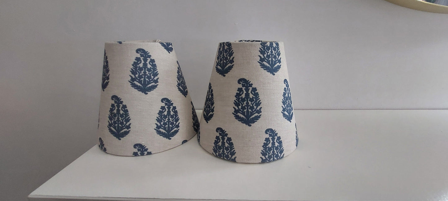 Paisley Indigo Oatmeal Candle Clip Lampshade for Wall Lights Chandeliers