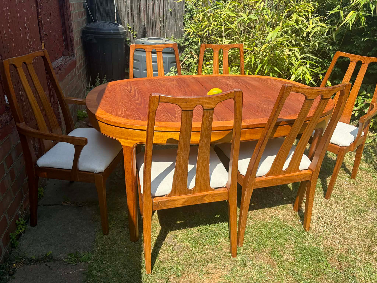 Nathan dining table with 6 chairs extending MCM Teak wood