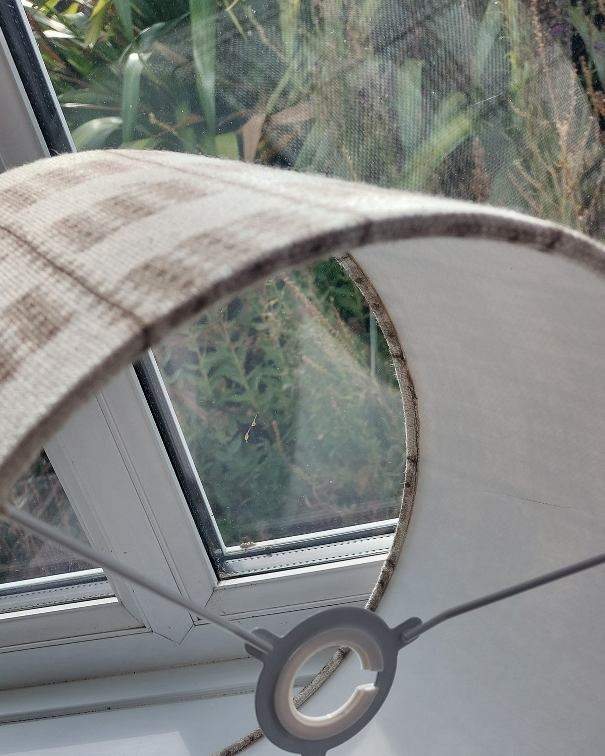Check board linen drum or tapered lamp shade