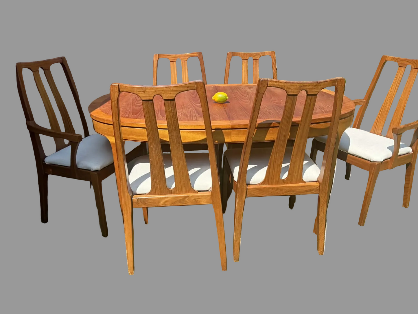 Nathan dining table with 6 chairs extending MCM Teak wood