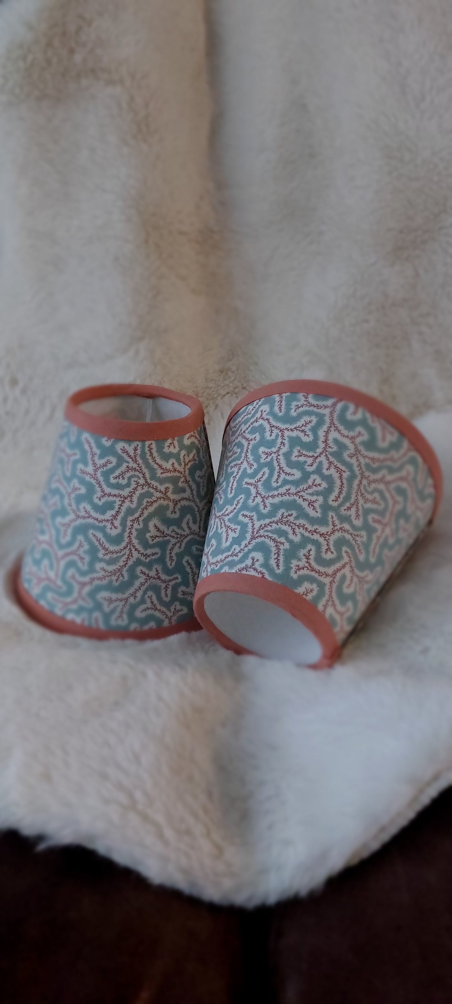 Blue Sanderson Candle Clip Lampshade With Peavh trim