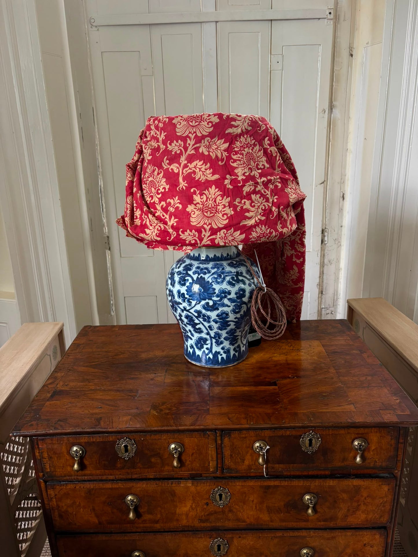 Four bespoke  pleated lampshades, customers fabric