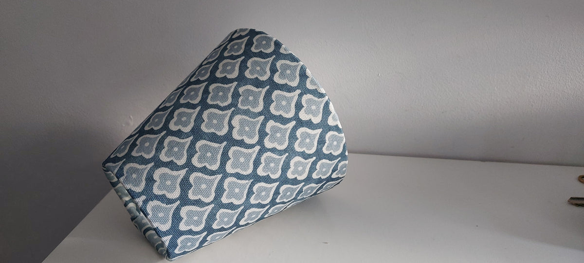 Block print denim blue candle clip lampshade.