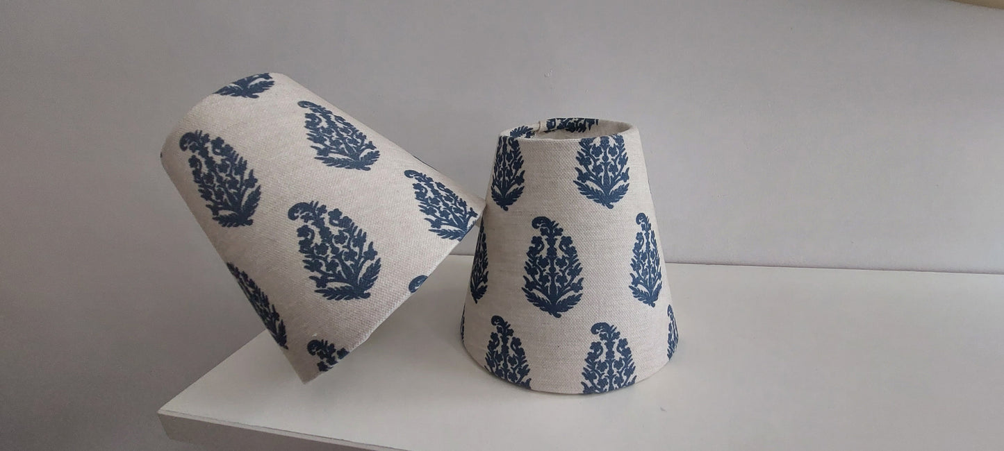 Paisley Indigo Oatmeal Candle Clip Lampshade for Wall Lights Chandeliers