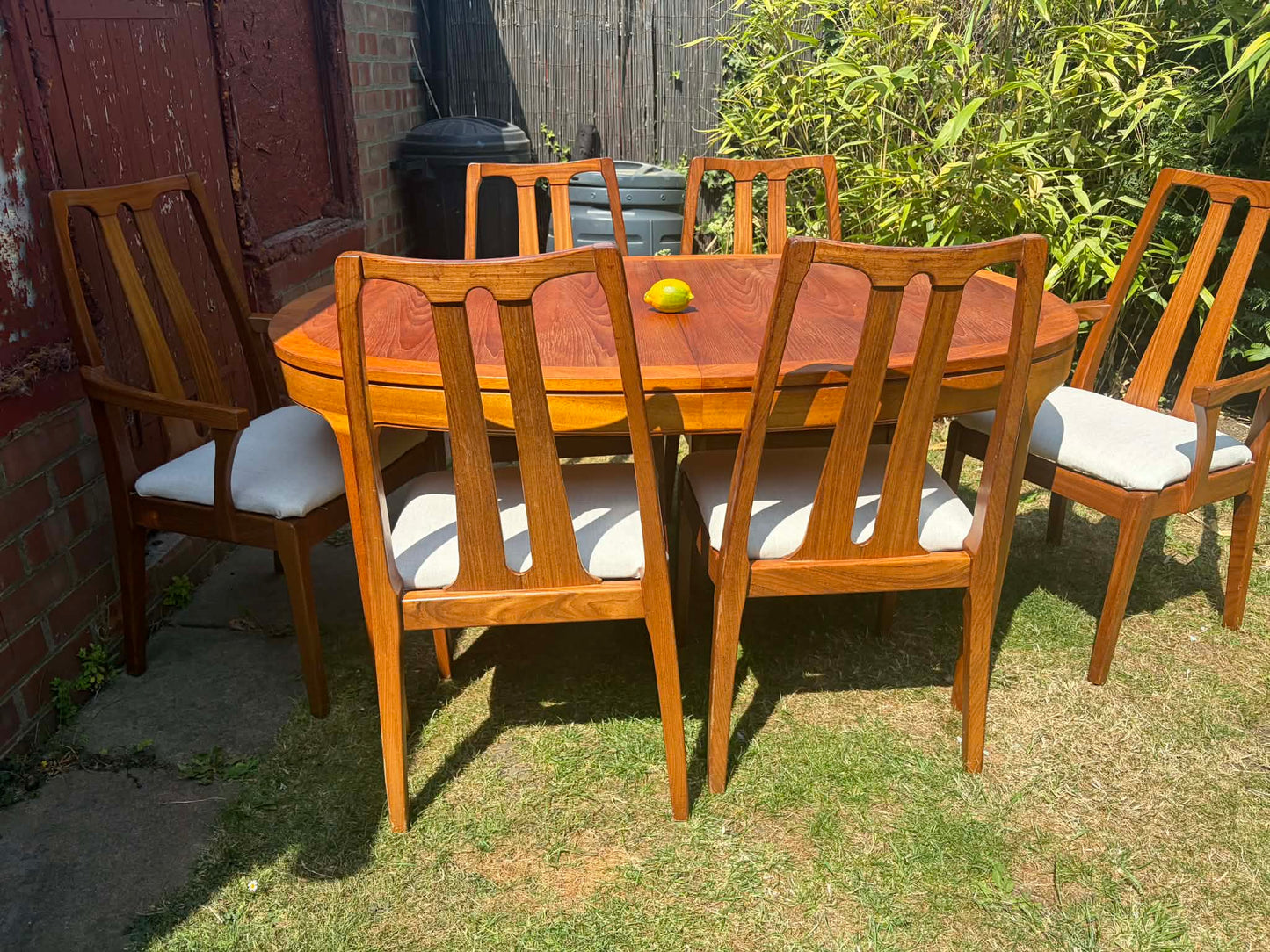 Nathan dining table with 6 chairs extending MCM Teak wood