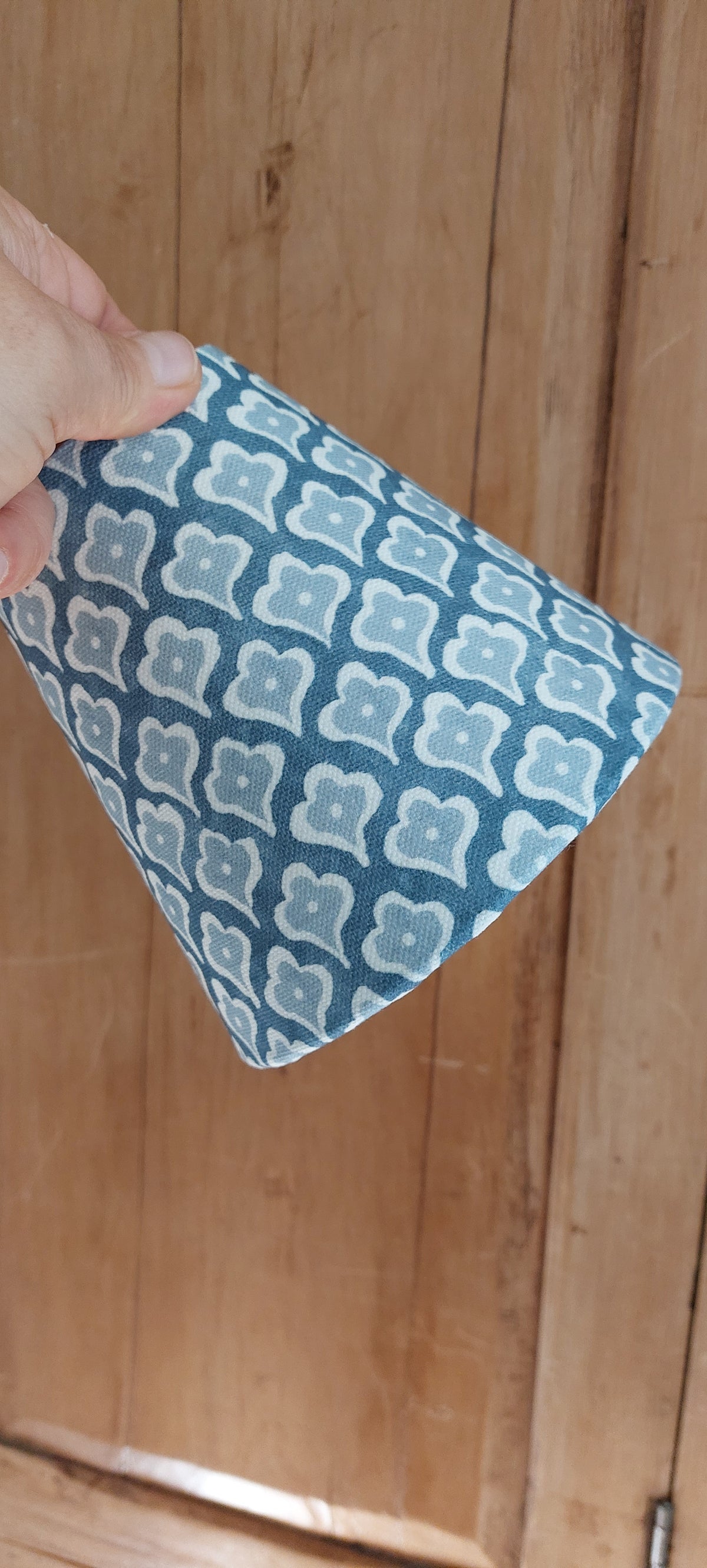 Block print denim blue candle clip lampshade.