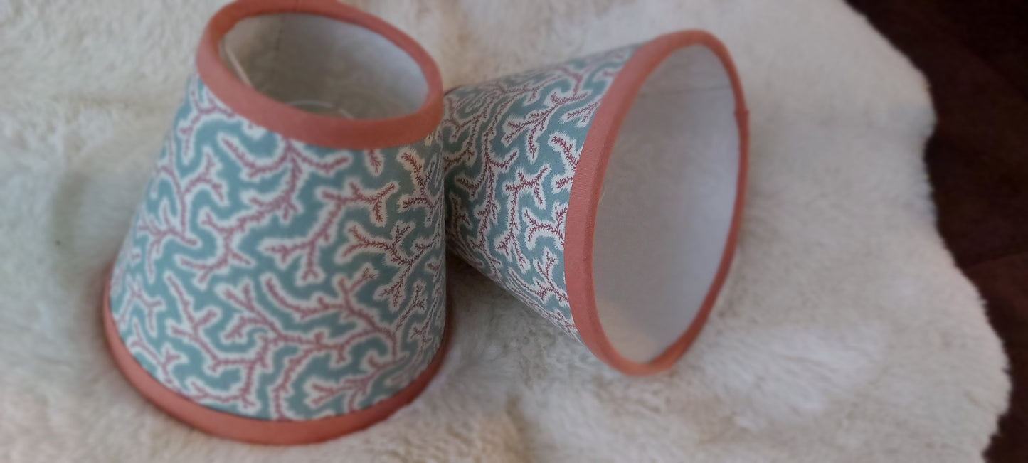 Blue Sanderson Candle Clip Lampshade With Peavh trim