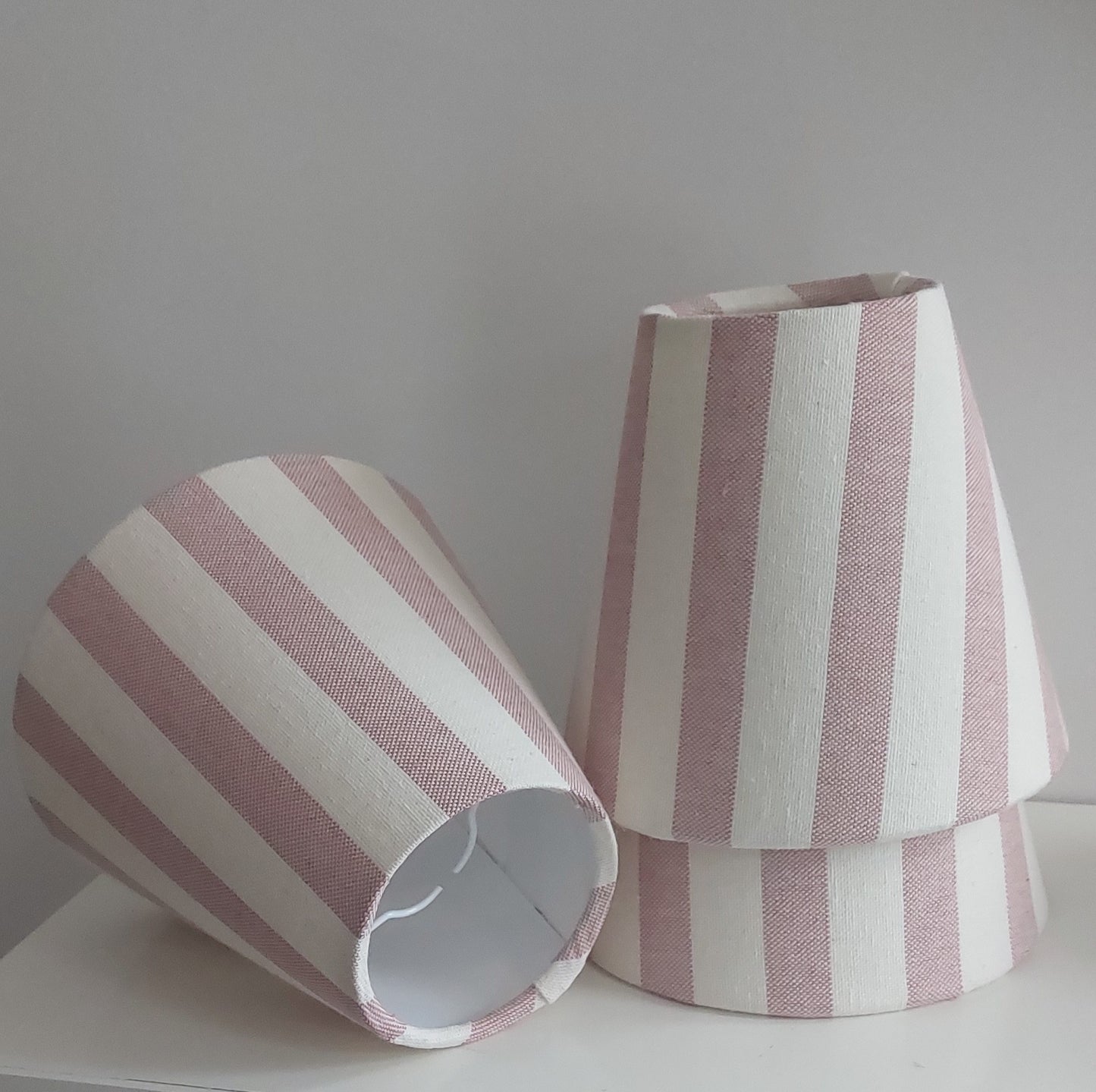 Rose Pink stripes  linen candle clip lampshade