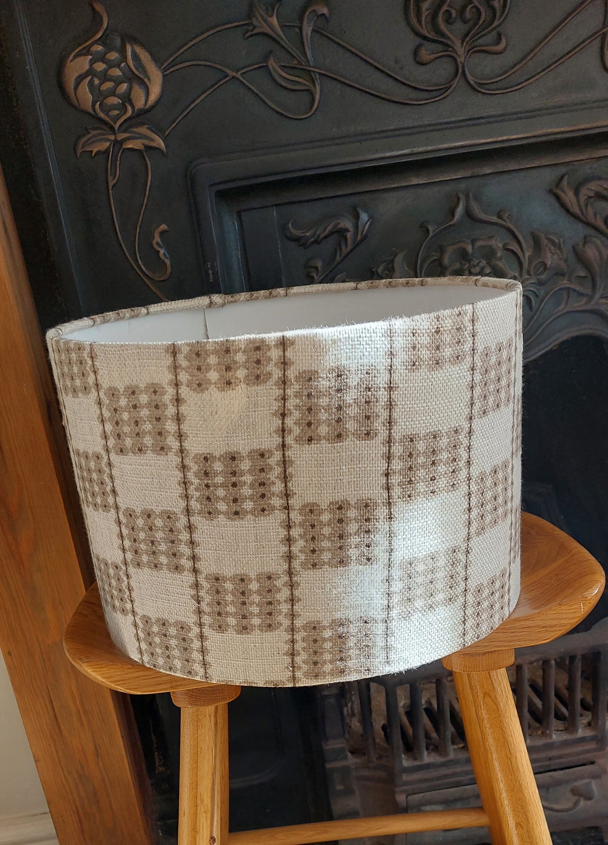 Check board linen drum or tapered lamp shade
