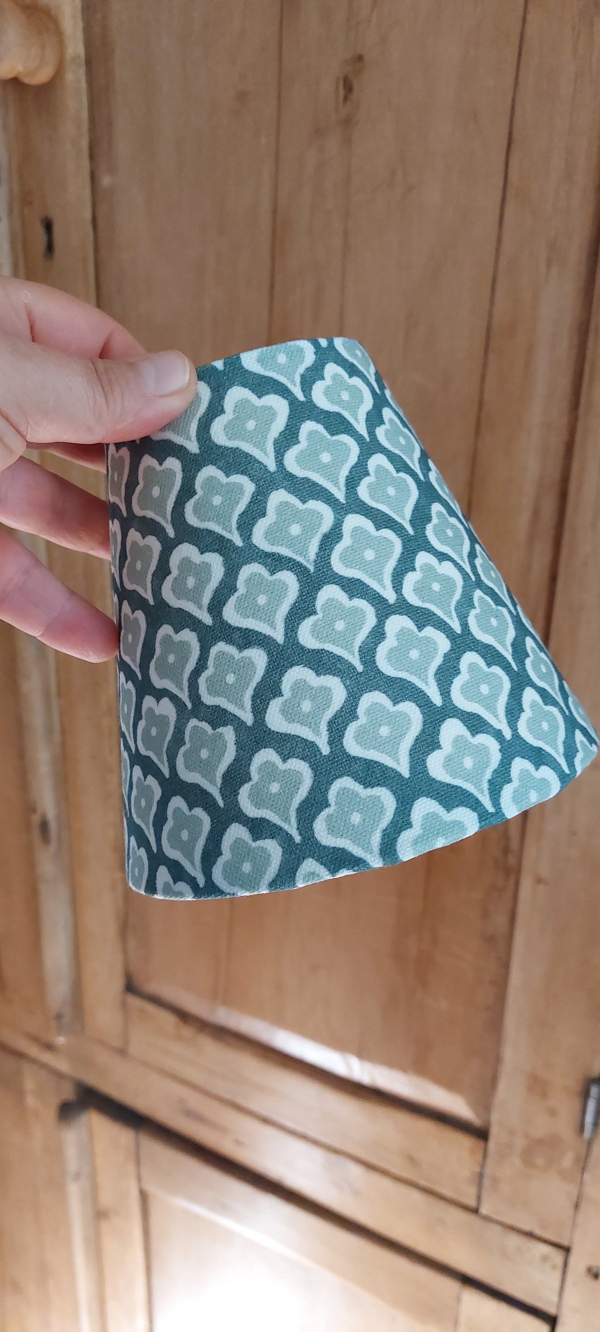 Block print denim blue candle clip lampshade.