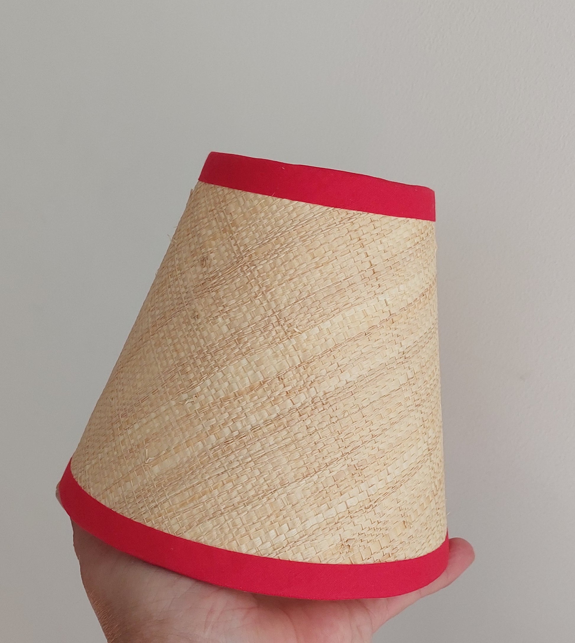 Candle clip lampshade raffia  bright red trim chandelier lamp shades 