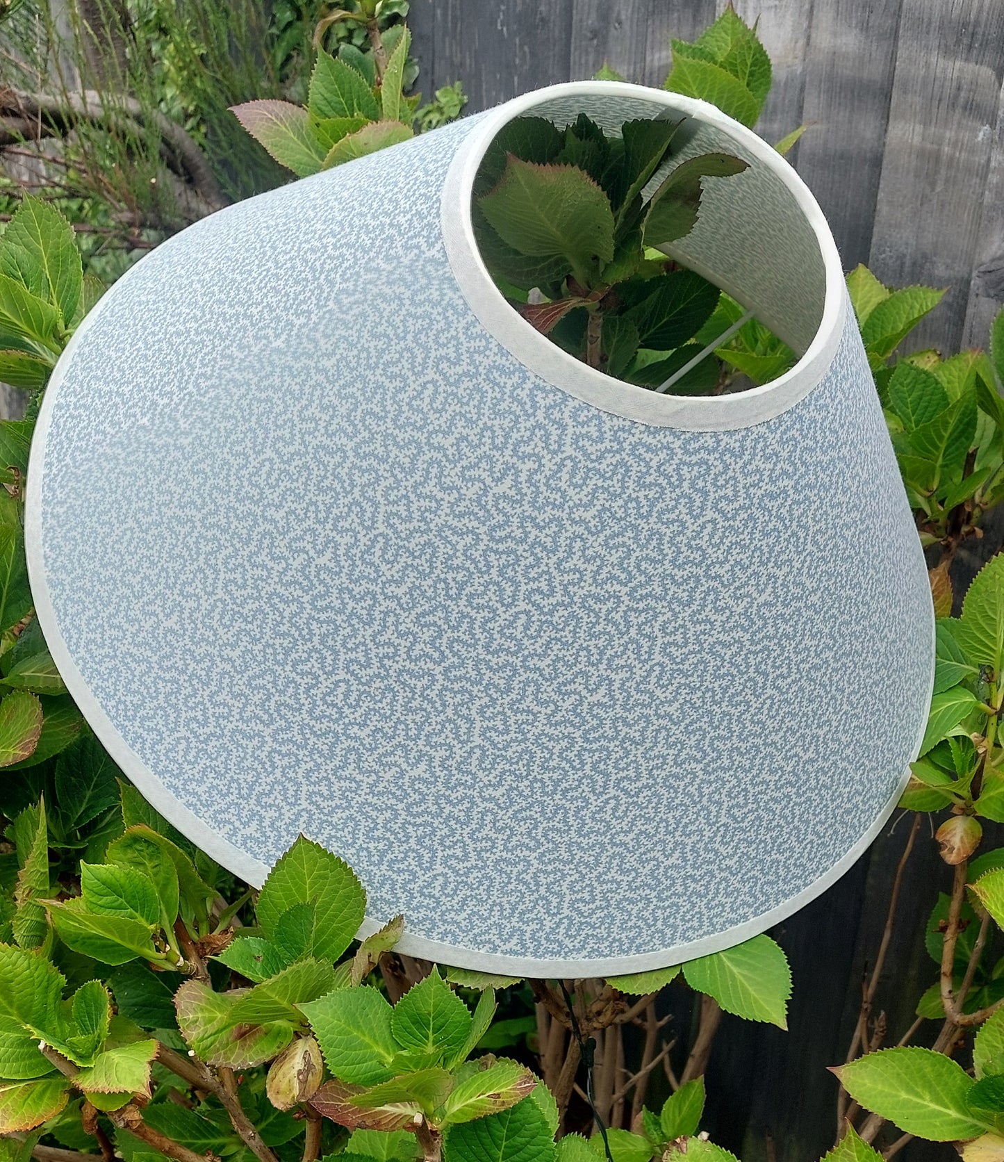 Ian Sanderson Blue lampshade white trim tapered or coolie