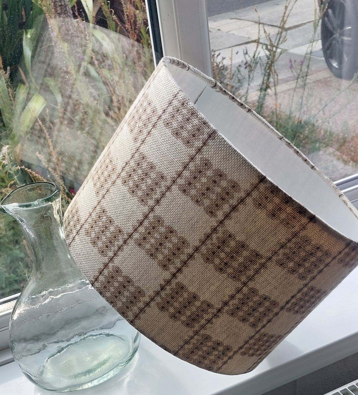 Check board linen drum or tapered lamp shade