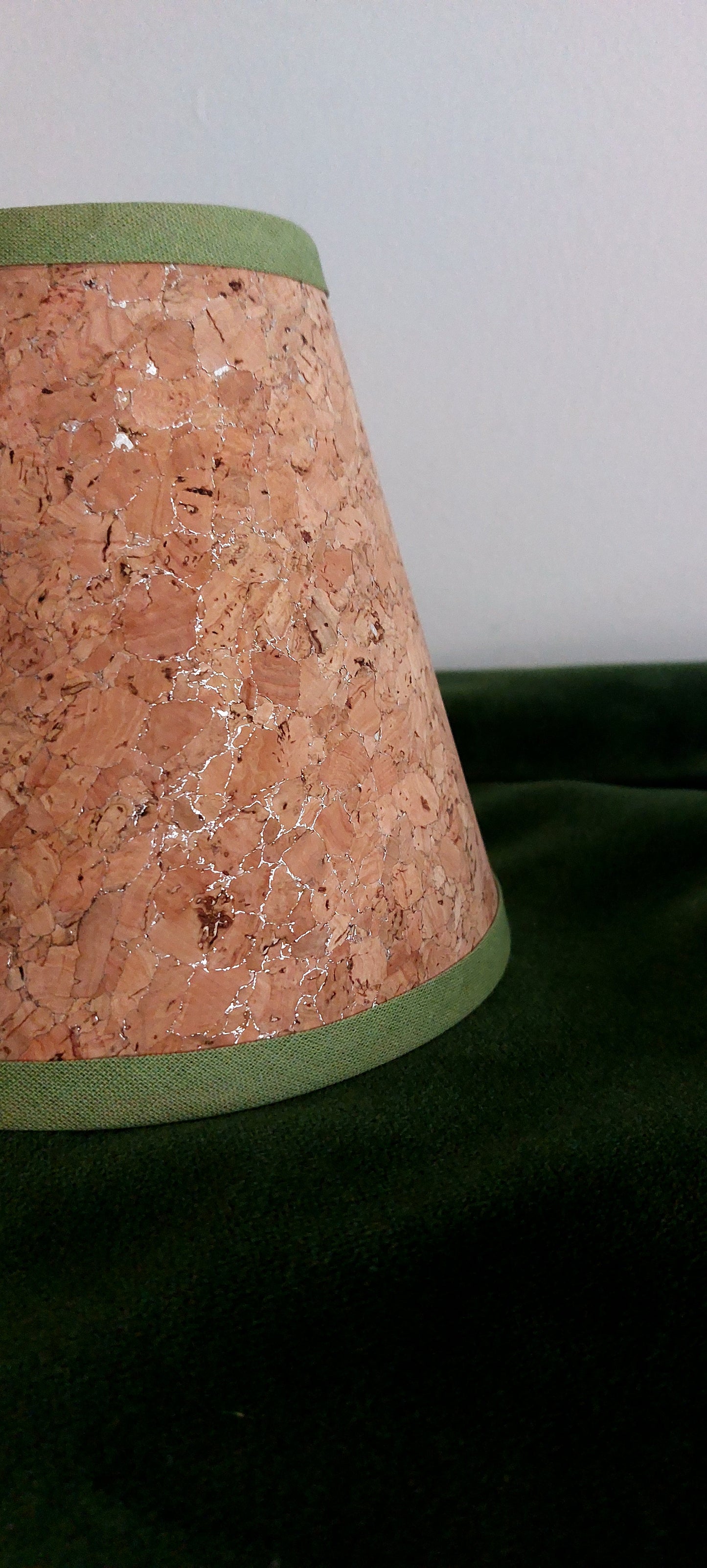 Cork Candle Clip Lampshade with olive trim