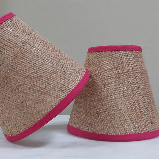 Hessian lampshade lamp shade light shade pink trim Uk