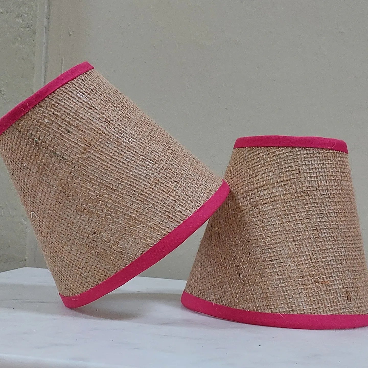 Hessian  Candle Clip  Lampshade with color trim choice pink