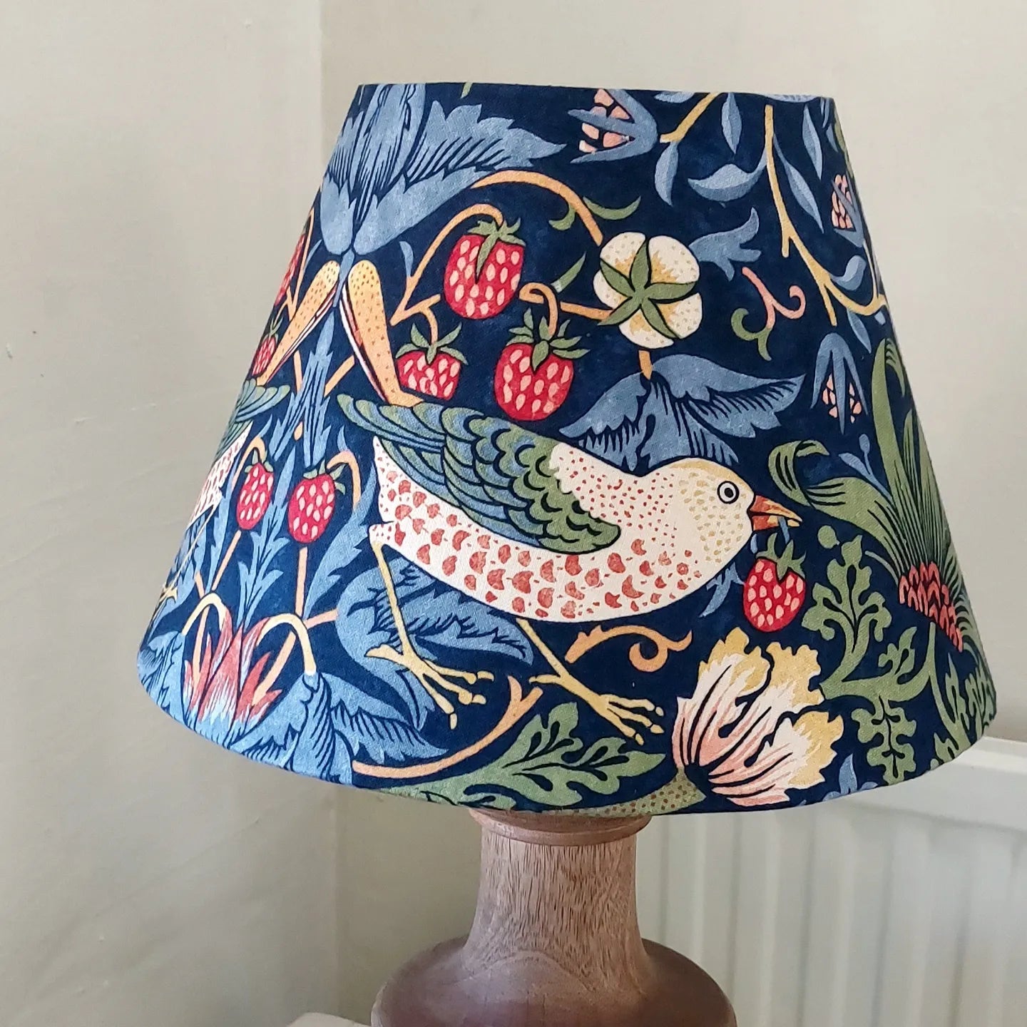 William Morris Blue Strawberry Thief Lampshade Tapered indigo