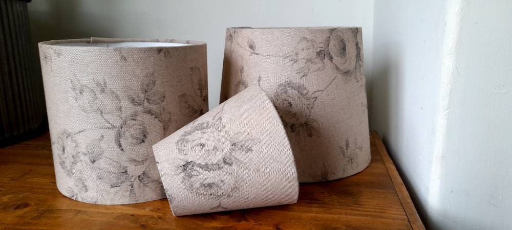 French Linen Vintage Roses Handmade Lampshade