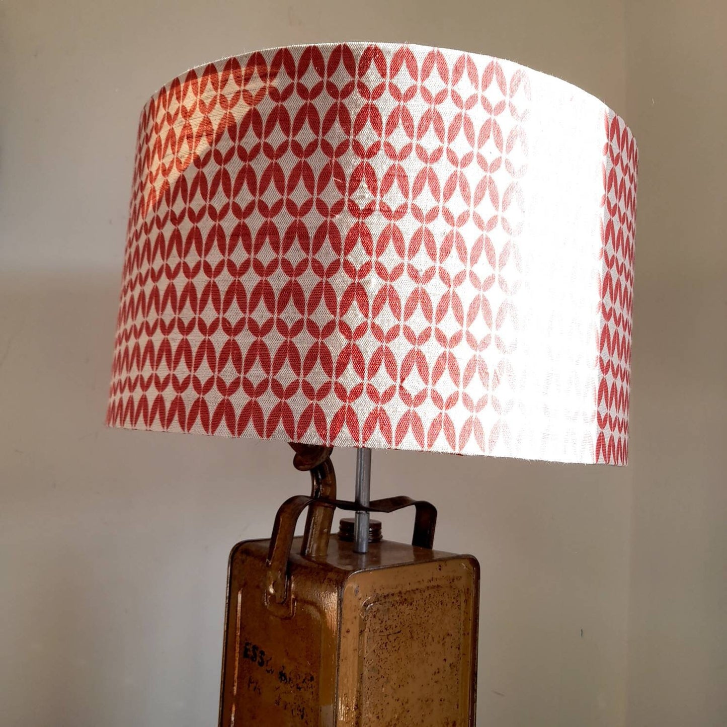 Vintage Linen Red tapered or drum lampshade