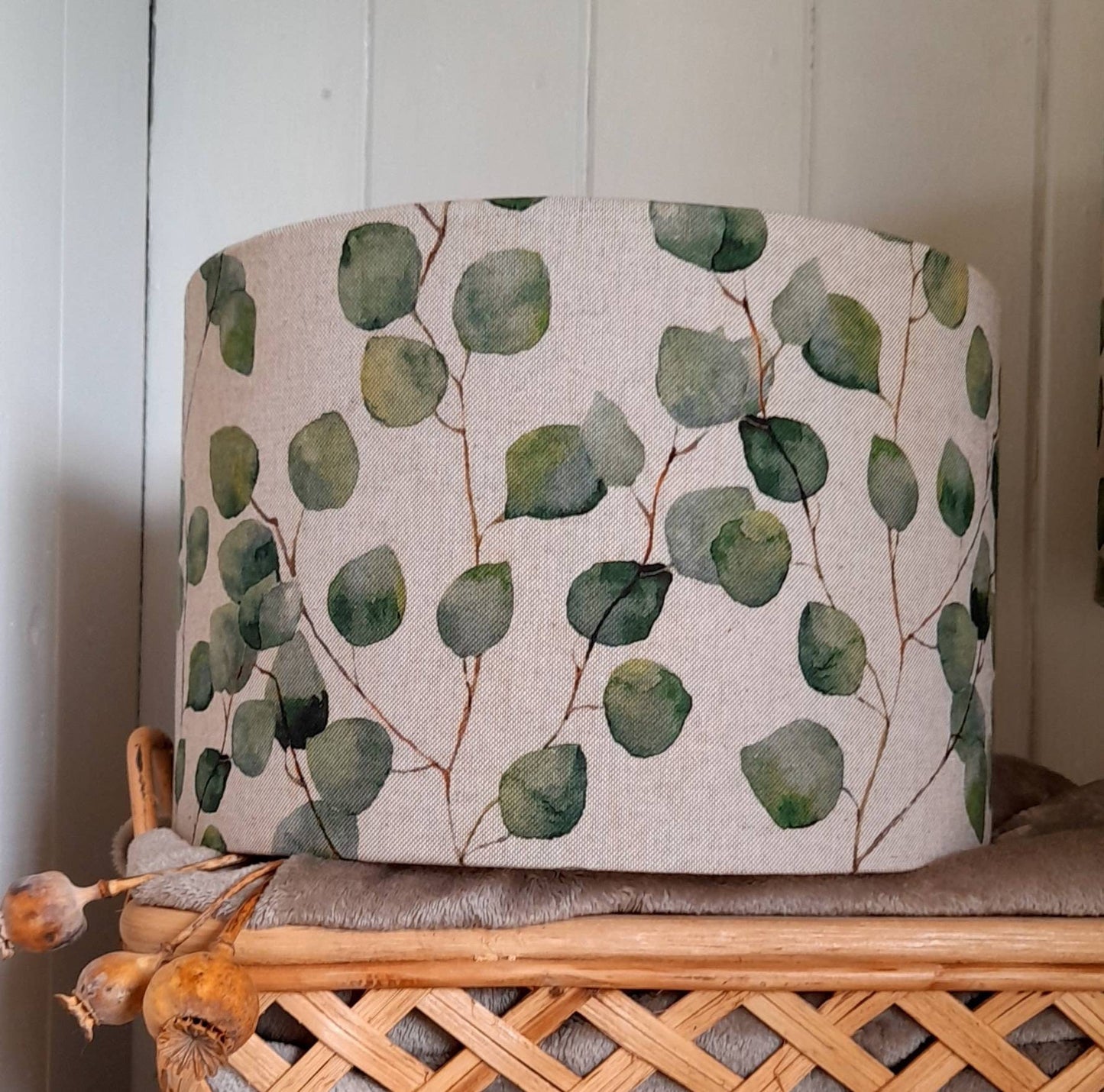 Green Eucalyptus Leaves  Linen Handmade Lampshade