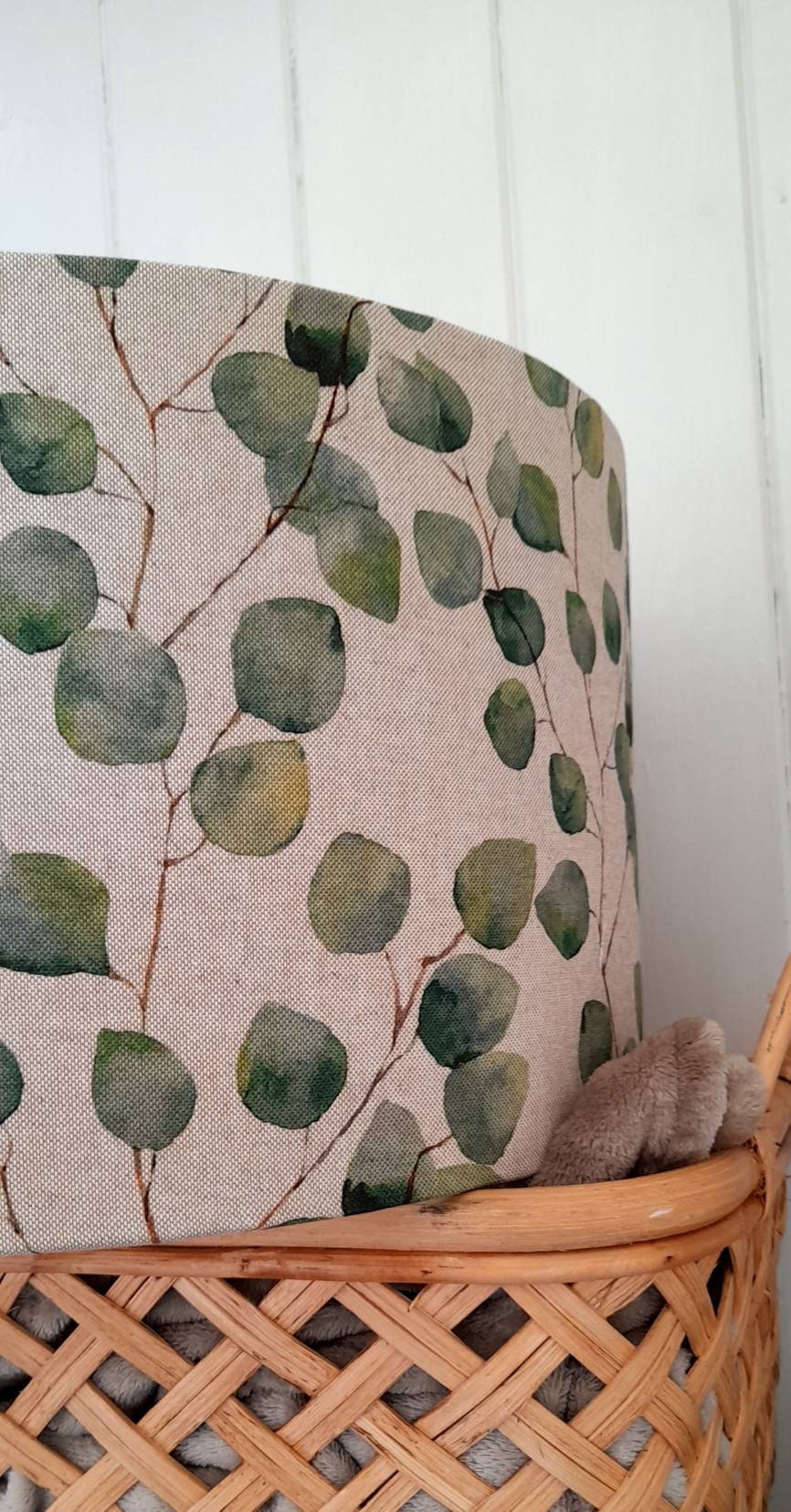 Green Eucalyptus Leaves  Linen Handmade Lampshade