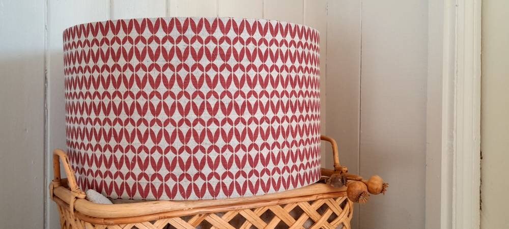 Vintage Linen Red tapered or drum lampshade