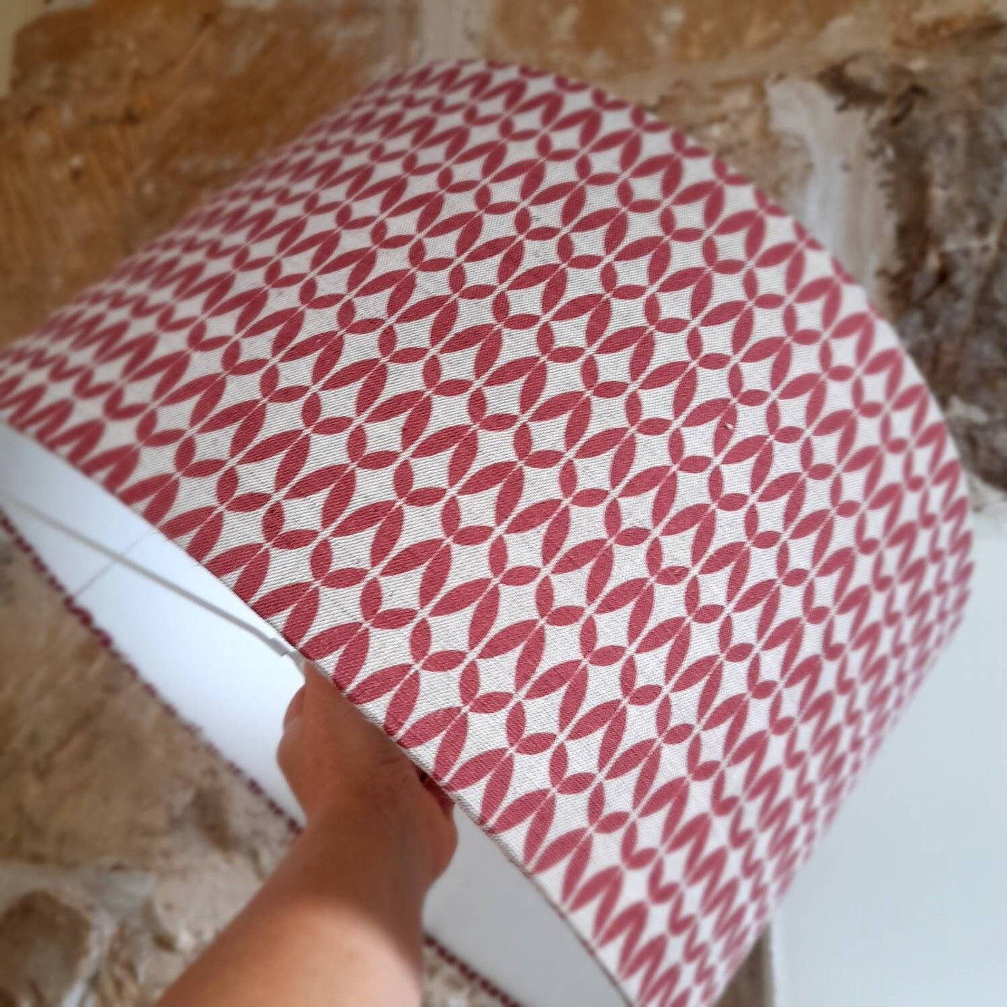 Vintage Linen Red tapered or drum lampshade