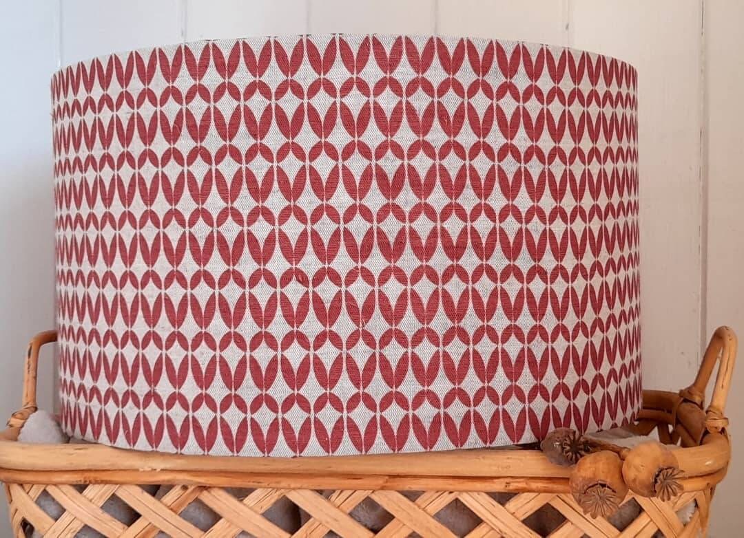 Vintage Linen Red tapered or drum lampshade