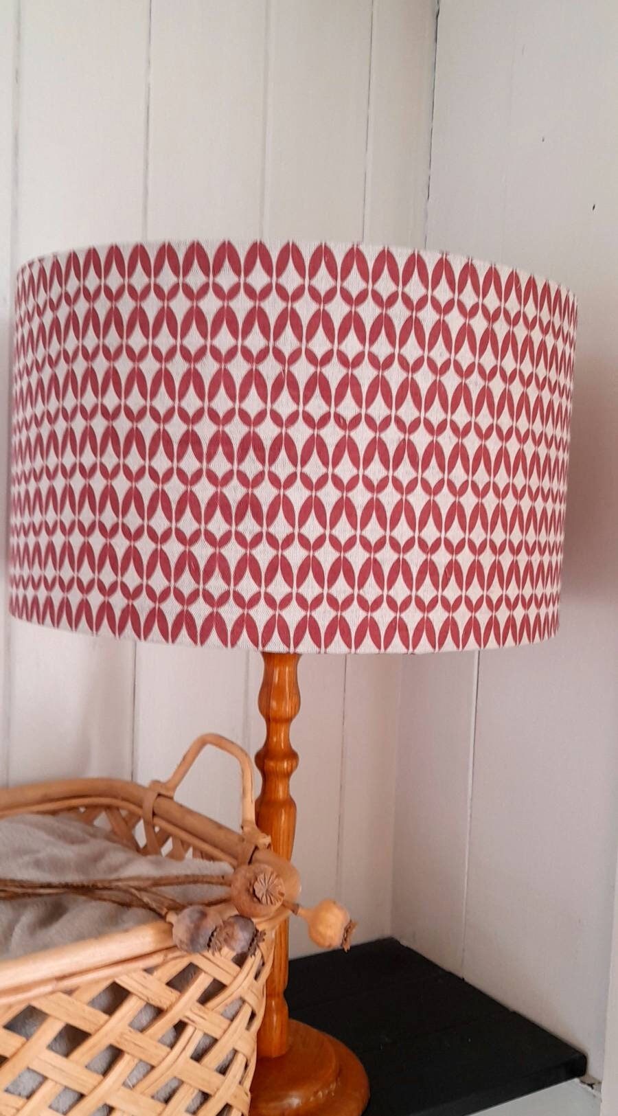 Vintage Linen Red tapered or drum lampshade