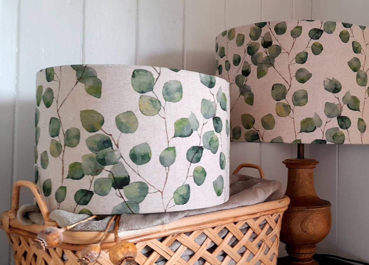 Green Eucalyptus Leaves  Linen Handmade Lampshade