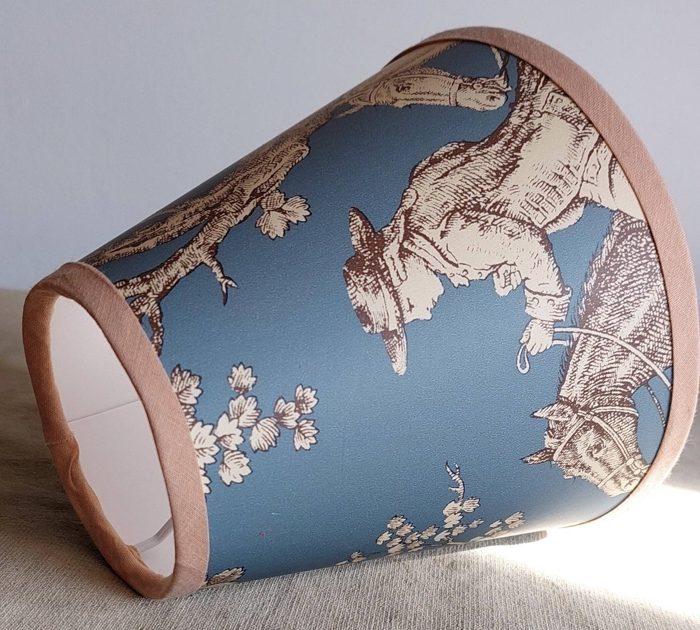 French Toile Coolie  Lampshade Hunting Scene Blue