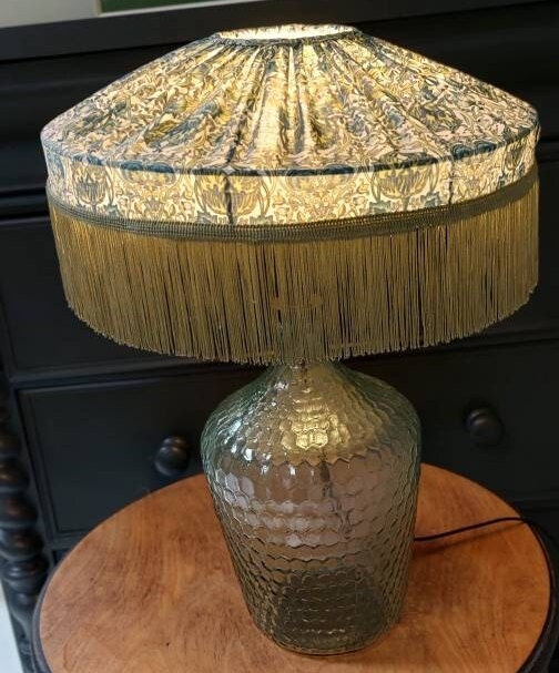 Pleated Tiffany Lampshade Liberty Loden Green With Fringe