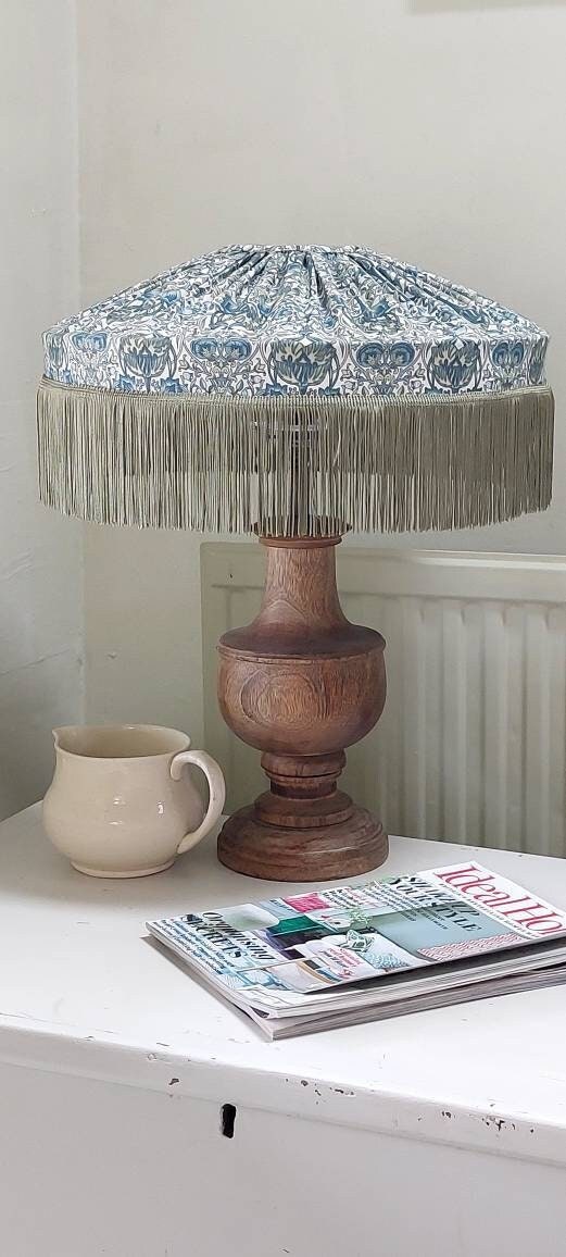 Pleated Tiffany Lampshade Liberty Loden Green With Fringe