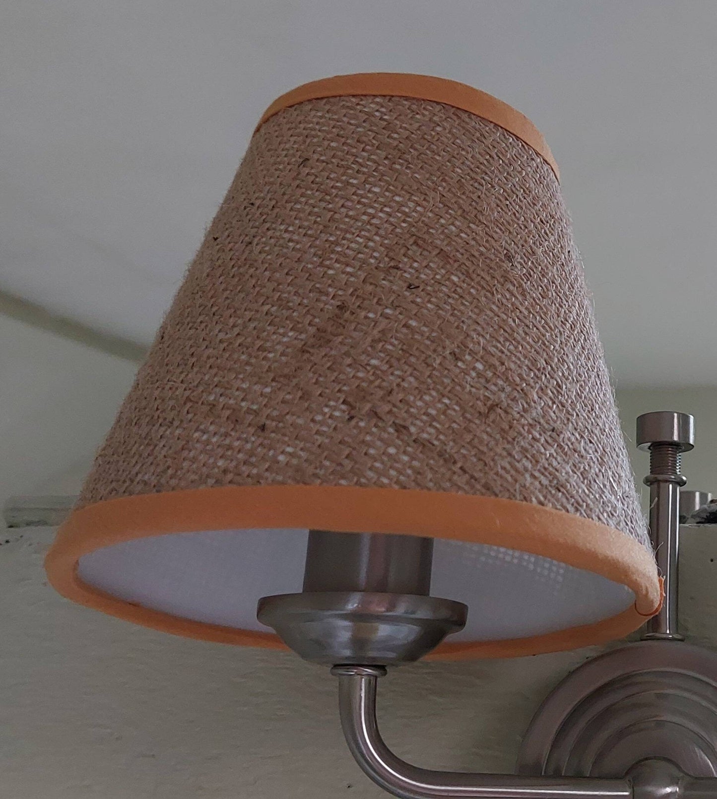 Hessian Candle Clip  Lampshade with yellow trim