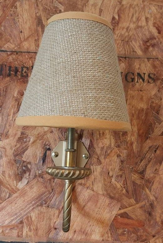 Hessian Candle Clip  Lampshade with yellow trim