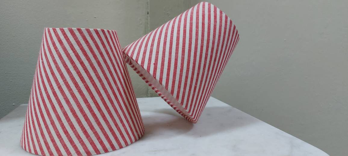 Linen Red Rasberry  Ticking Stipes Candle Clip  Lampshade