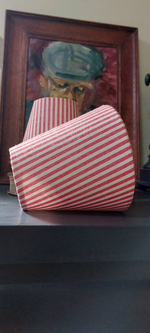 Linen Red Rasberry  Ticking Stipes Candle Clip  Lampshade