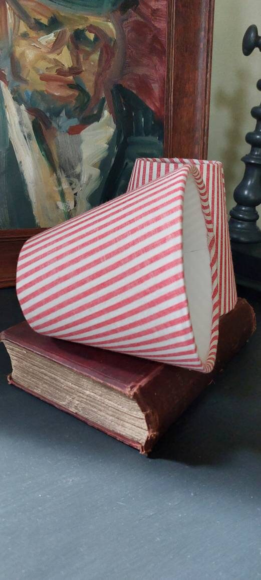 Linen Red Rasberry  Ticking Stipes Candle Clip  Lampshade