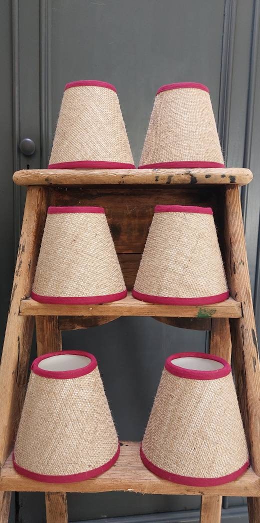 Hessian Candle Clip  Lampshade with pink  trim